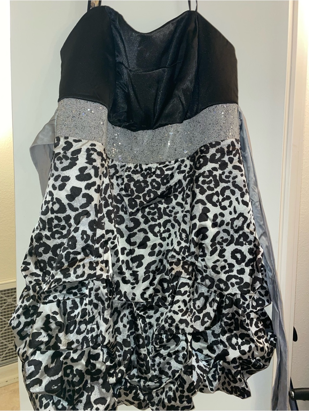 Deb Black & Silver Leopard-Print Tiered Party Dress